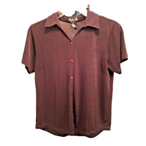 Style & Co. Dark Brown Top Blouse Short Sleeve Polyester Spandex Stretch